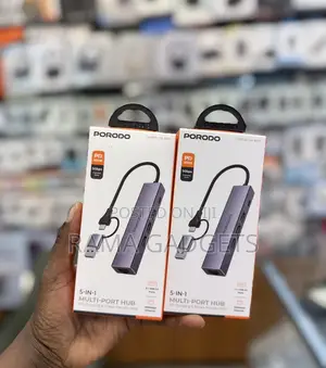Porodo 5-in-1 Usb-C Multi-Port Hub in Grey, Featuring a 100w Pd