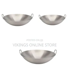 Stainless Steel Wok Stir Frying Pan - Silver