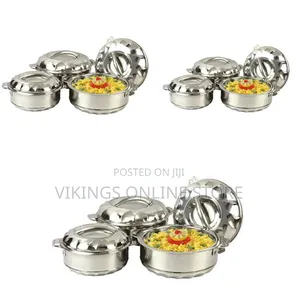 3pc Stainless Steel Insulated Hot Pot Dishes Lunch Food Carrier-Silver