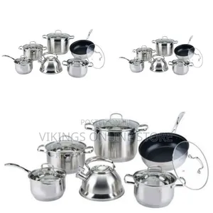 12 Piece Stainless Steel Kettle and Pots Saucepans Cookware-Silver