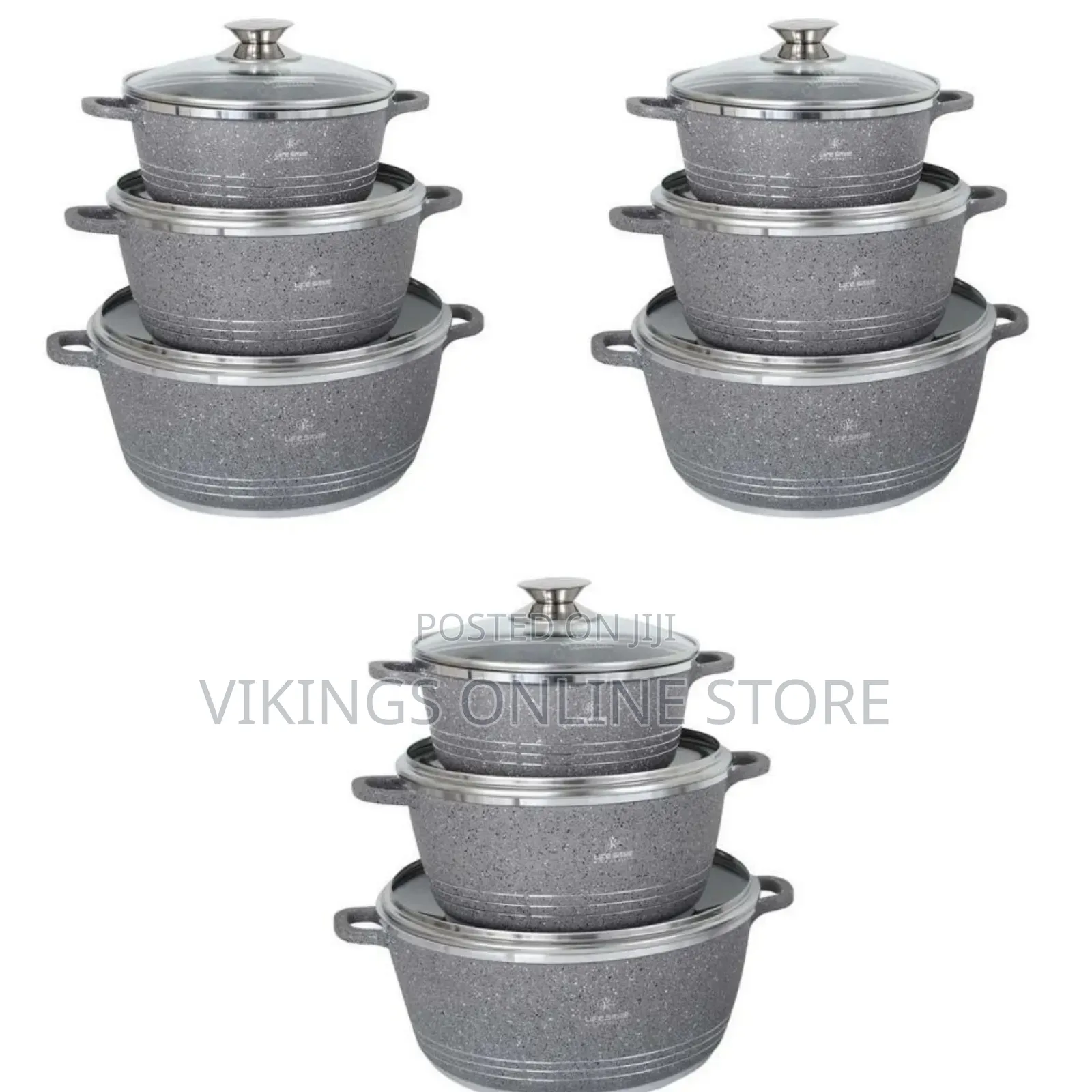 Life Smile 3 Piece Non-Stick Saucepan Cookware Pots, Grey