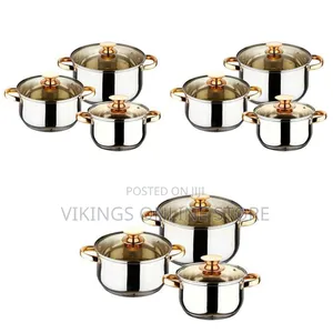 6 Pc Gold Handles Stainless Steel Saucepans Cookware Pots- Silver