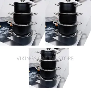 8 Pc Non-Stick Saucepans Cookware Dishes Pots Cooking Pans -Black