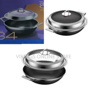 34cm Non-Stick Induction Wok Cookware Saucepan Pot- Silver