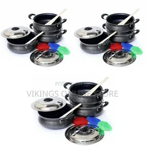 6 Pieces of Non-Stick Enamel Serving Saucepans Cookware Dishes - Black