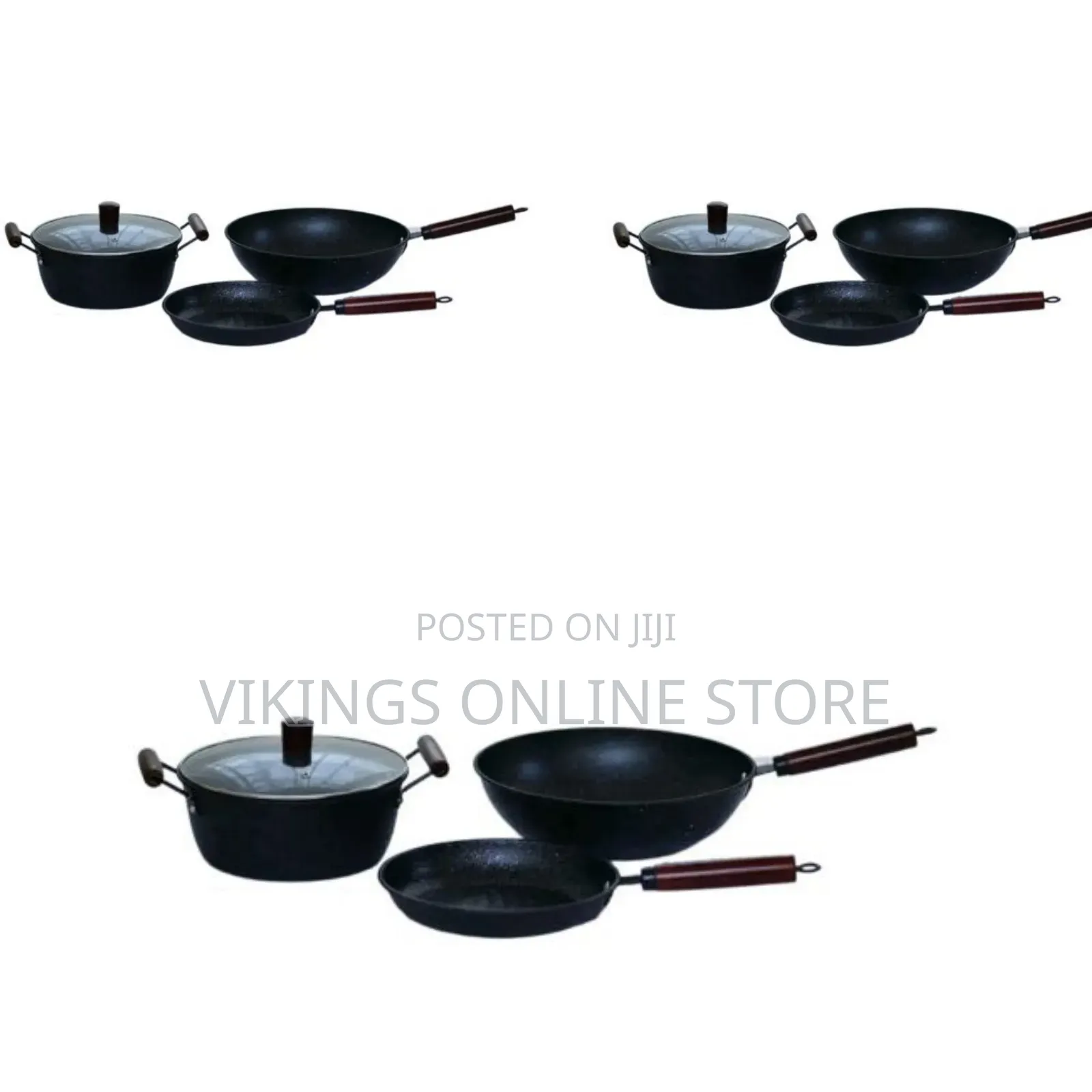 3 Piece Non-Stick Saucepan, Frying Pan, Wok Cookware - Black