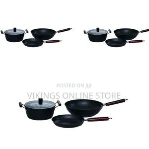 3 Piece Non-Stick Saucepan, Frying Pan, Wok Cookware - Black