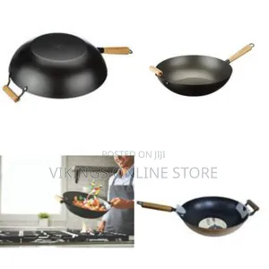 32cm Non-Stick Wok Stir Frying Pan Saucepan With Wooden Handle- Black