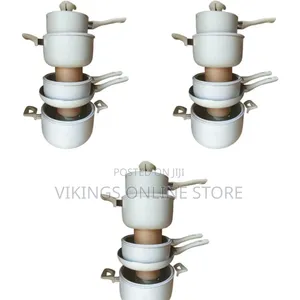 9 Piece Non-Stick Serving Dishes Saucepans Cookware - Cream