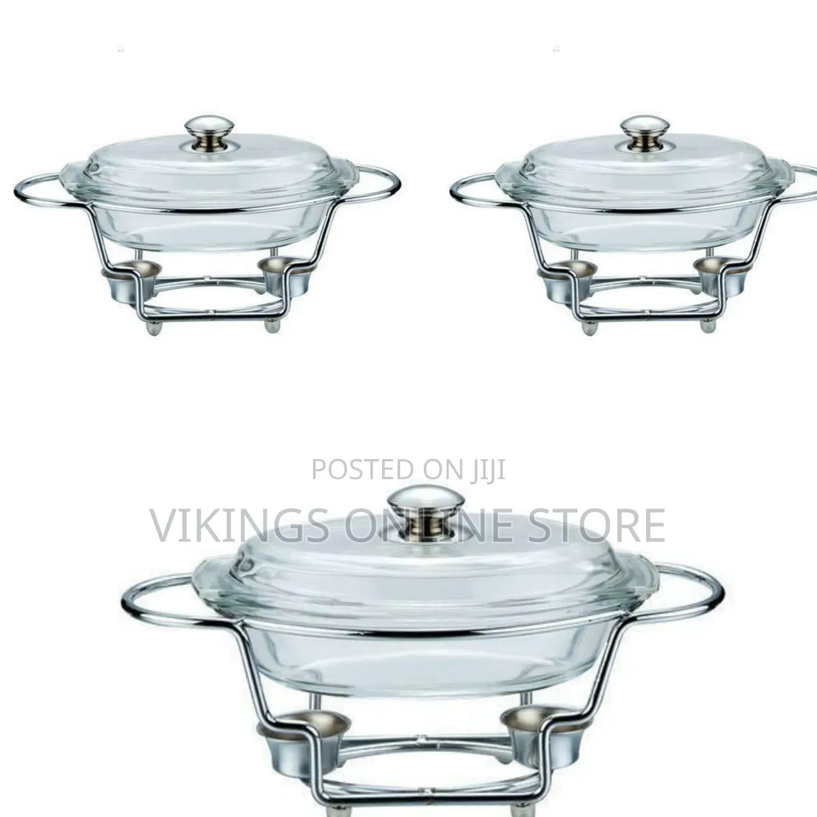 Oval Glass Soup Chafing Serving Dish Warmer With Stand- Colorless
