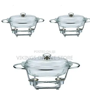 Oval Glass Soup Chafing Serving Dish Warmer With Stand- Colorless
