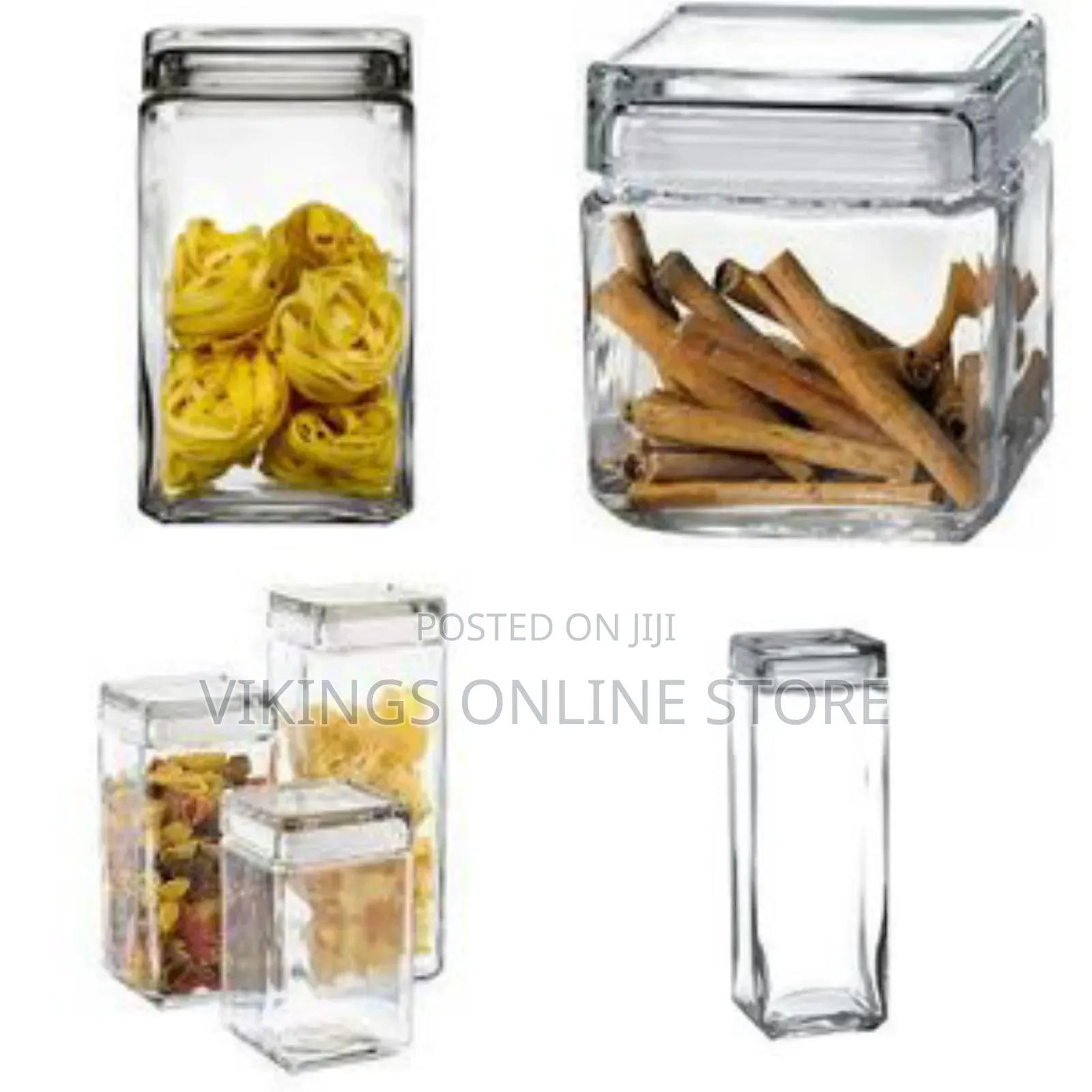 4 PCS of Transparent Square Acrylic Storage Jars Stackable Clear Food