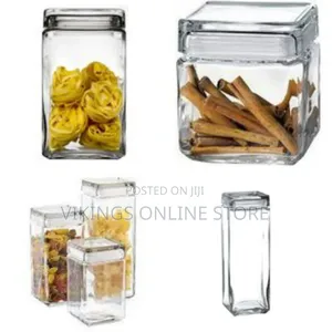 4 PCS of Transparent Square Acrylic Storage Jars Stackable Clear Food