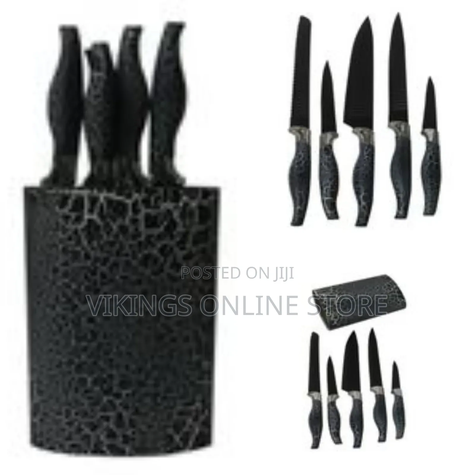 6 Piece Non Stick Knife Set on a Wooden Stand-Black