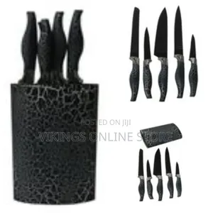 6 Piece Non Stick Knife Set on a Wooden Stand-Black