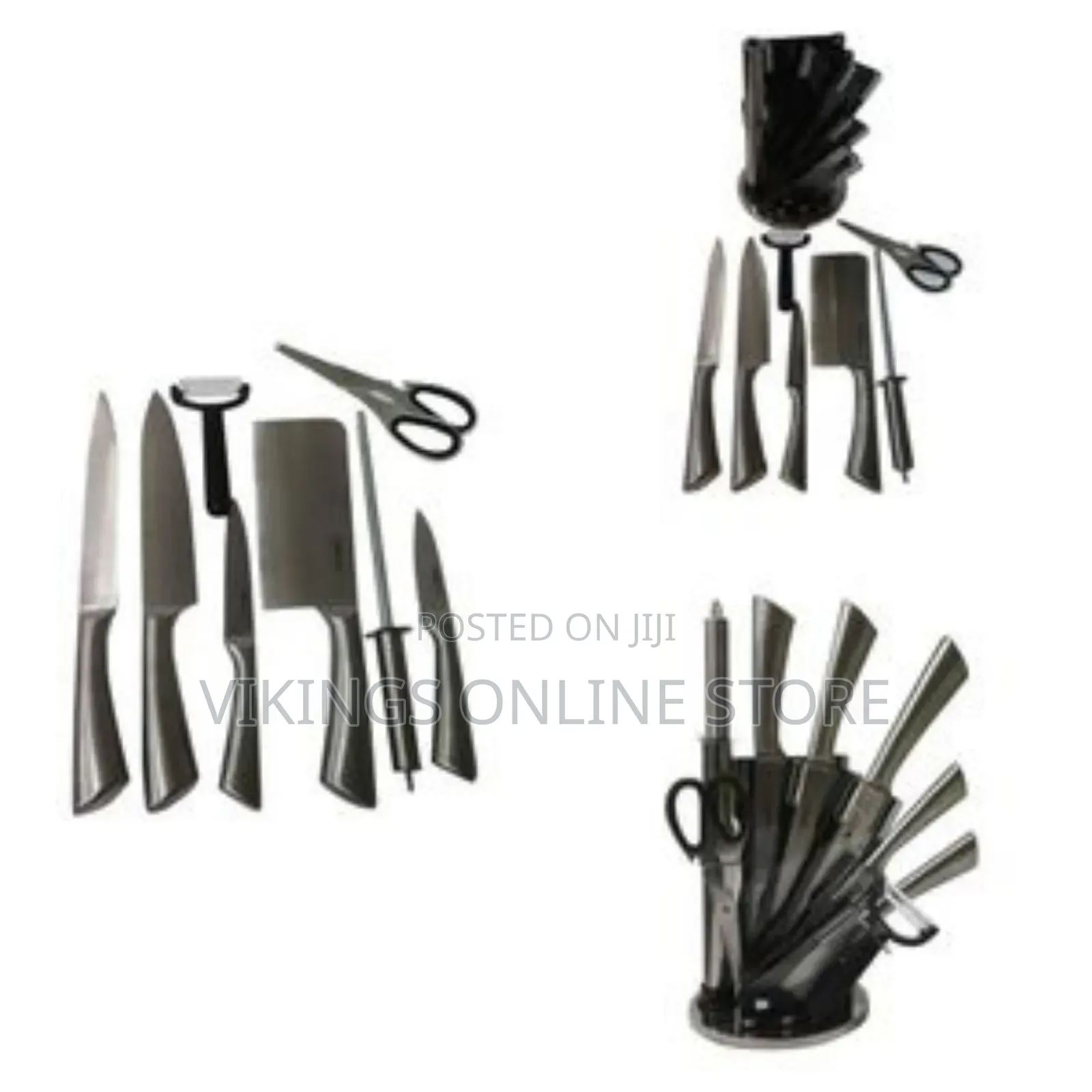 7 Piece Kitchen Knife Set on a Rotating Plate Stand - Silver