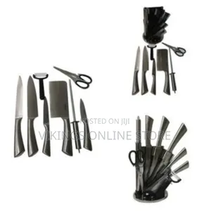 7 Piece Kitchen Knife Set on a Rotating Plate Stand - Silver