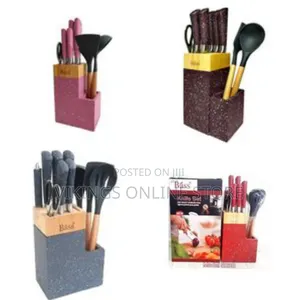 Bass 11 Piece Stainless Steel Modern Knife Set on Bamboo Block Stand