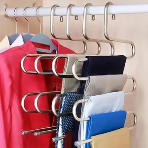 5 Layer Stainless Steel S Shaped Hanger Multifunctional Non Slip Towel