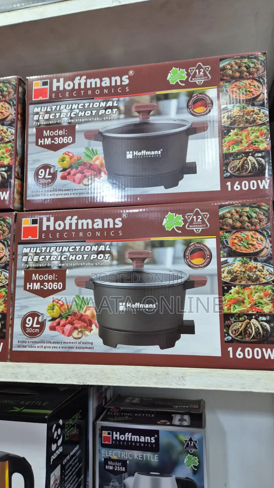 9l Hoffmans 1600w Electric Hot Pot Non-Stick Cook Pot Multi-Functional