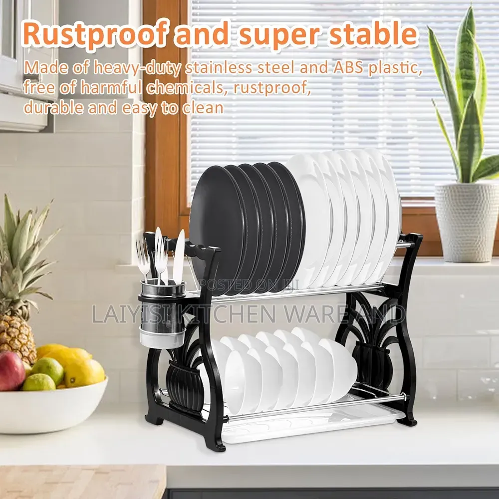 Large Capacity Dish Drying Rack 2 Tier Kitchen Rack Stainless Steel