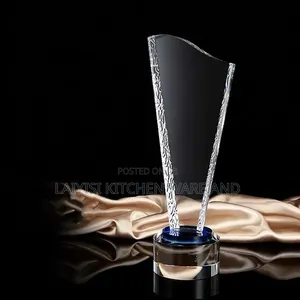 Custom Printed Mounted Crystal Harp Shape Award With Textured Edges