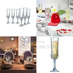 6 Pieces of Diamond Champaign Flute Wine Glasses- Clear