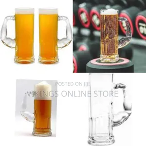 Large Glass Muscle Beer Mug Solid Heavy Base Clear Drinking Glass Beer