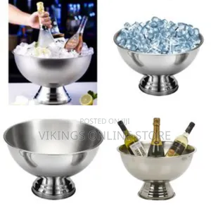 Stainless Steel Ice Bowl Metal Bar Barrel Beer Champagne Wine Large