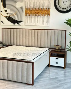 Gray Fabric King Size Bed