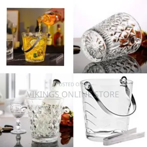 Elegant Clear Crystal Ice Bucket With Ice Tong and Handle, Wine Cooler