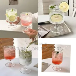 Set of 6 Ribbed Glasses All Purpose Water Goblet Cups 250ml Drinking