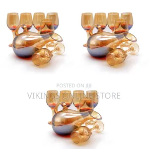 6 Piece Goblet Wine Glasses and 1piece Wine Decanter - Gold