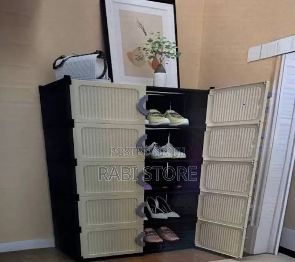 Modern Plastic and Metal Foldable Shoe Cabinet,