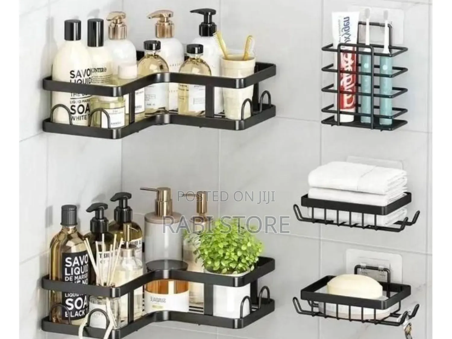 5-Piece Black Stainless Steel Corner Shower Caddy Set