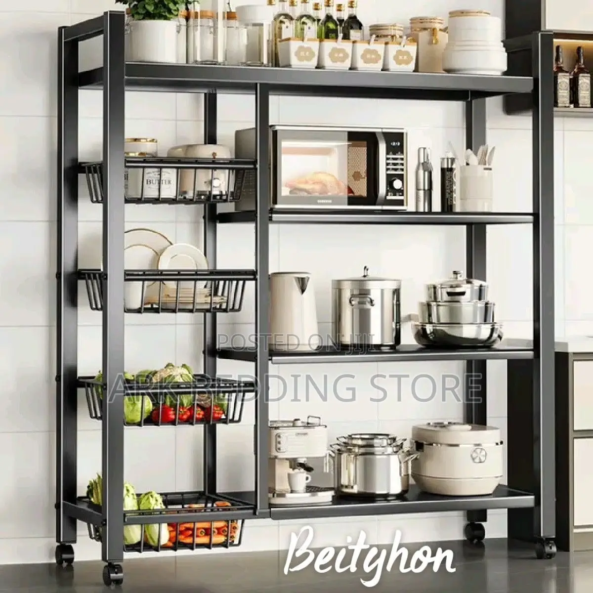 Black Metal Storage Cart With Baskets