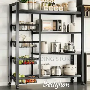 Black Metal Storage Cart With Baskets