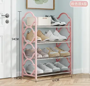 4-Tier Black Foldable Metal and Plastic Shoe Rack