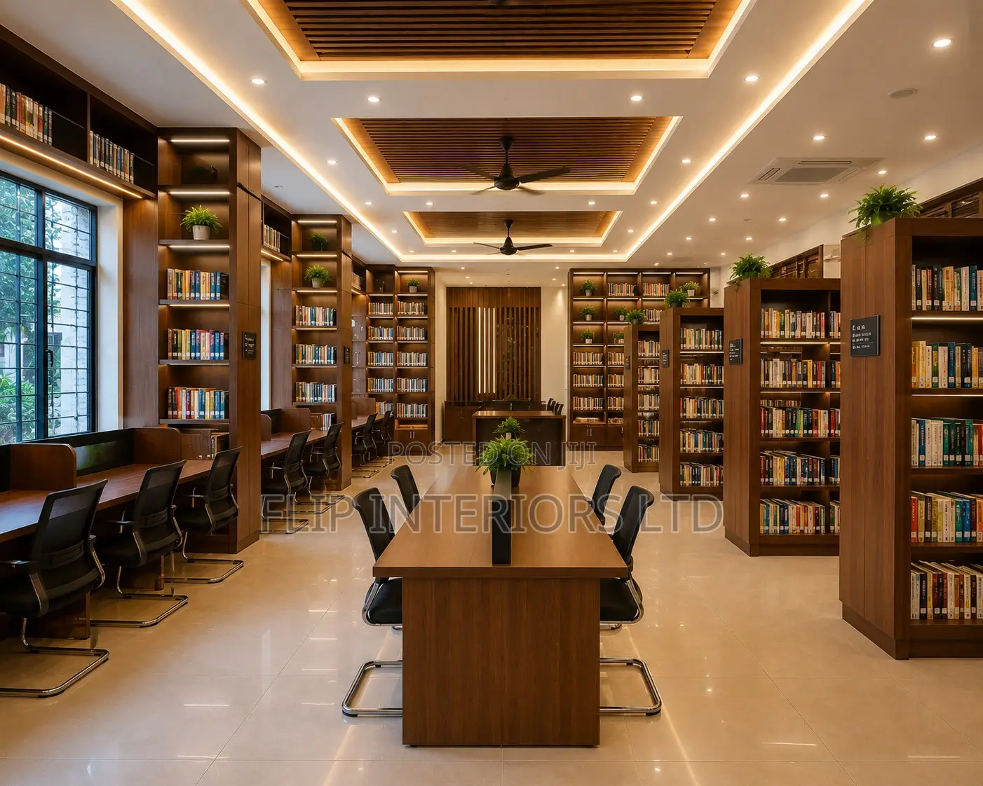 Modern Library Interior Design Setup Services