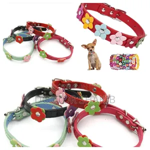 Dog Leather Collars With Fancy Pretty Colorful Flowers