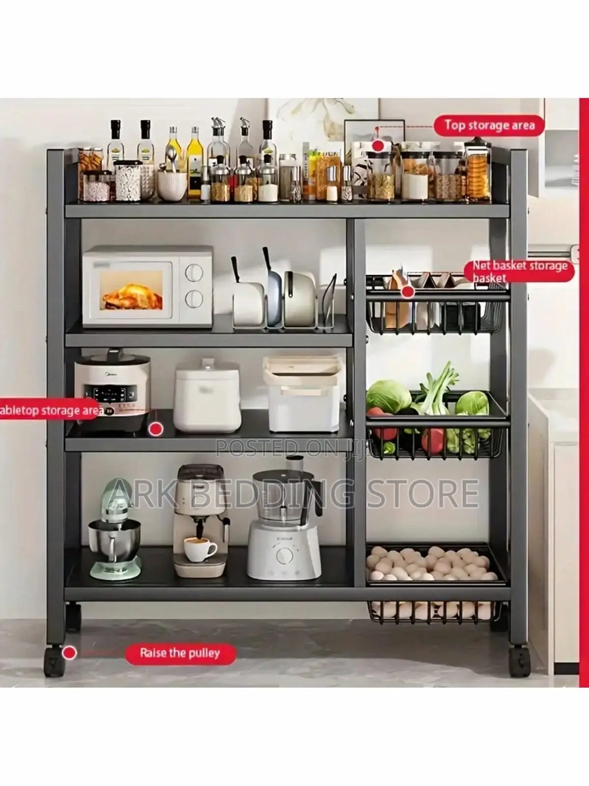 Black Rolling Shelf Basket System