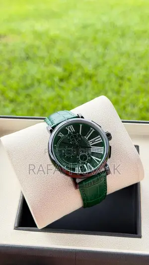 Original Green Cartier Chronograph Leather Wrist Watch