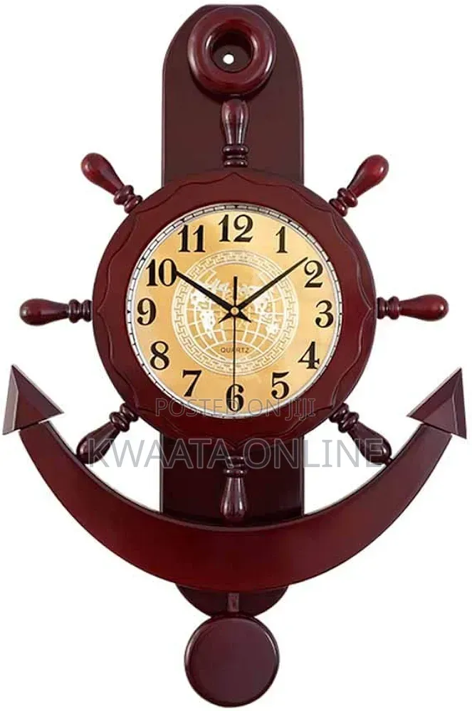 Luxury Nautical Ship Wheel Clock Anchor Wall Decor Wood Quartz Style