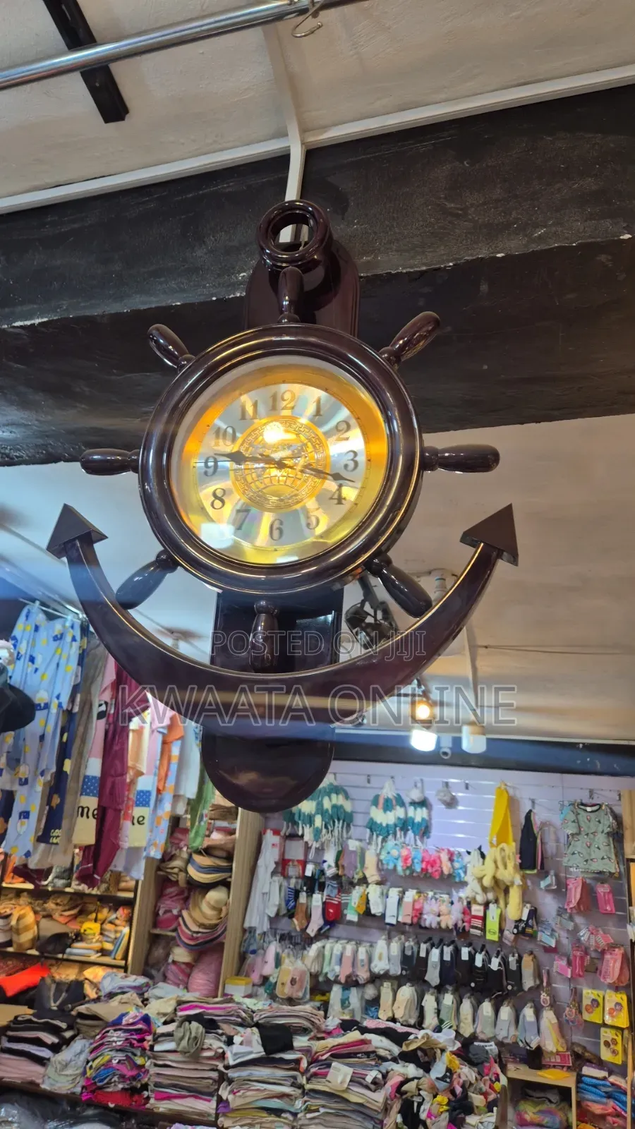 Luxury Nautical Ship Wheel Clock Anchor Wall Decor Wood Quartz Style