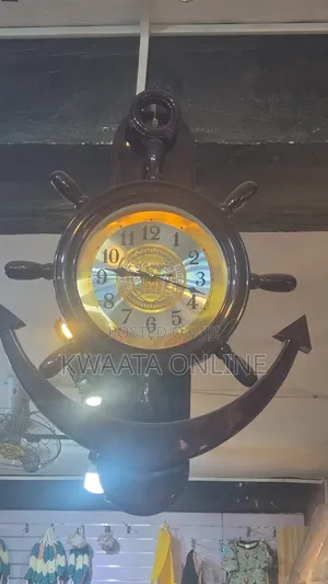 Luxury Nautical Ship Wheel Clock Anchor Wall Decor Wood Quartz Style