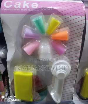 Set of Plastic Cake Decorating Tools With Colorful Icing Nozzles.