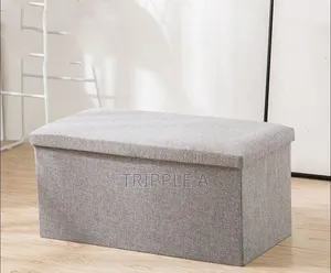 Foldable Tuffed Linen Storage Ottomans Bench