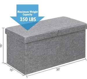 Foldable Tuffed Linen Storage Ottomans Bench