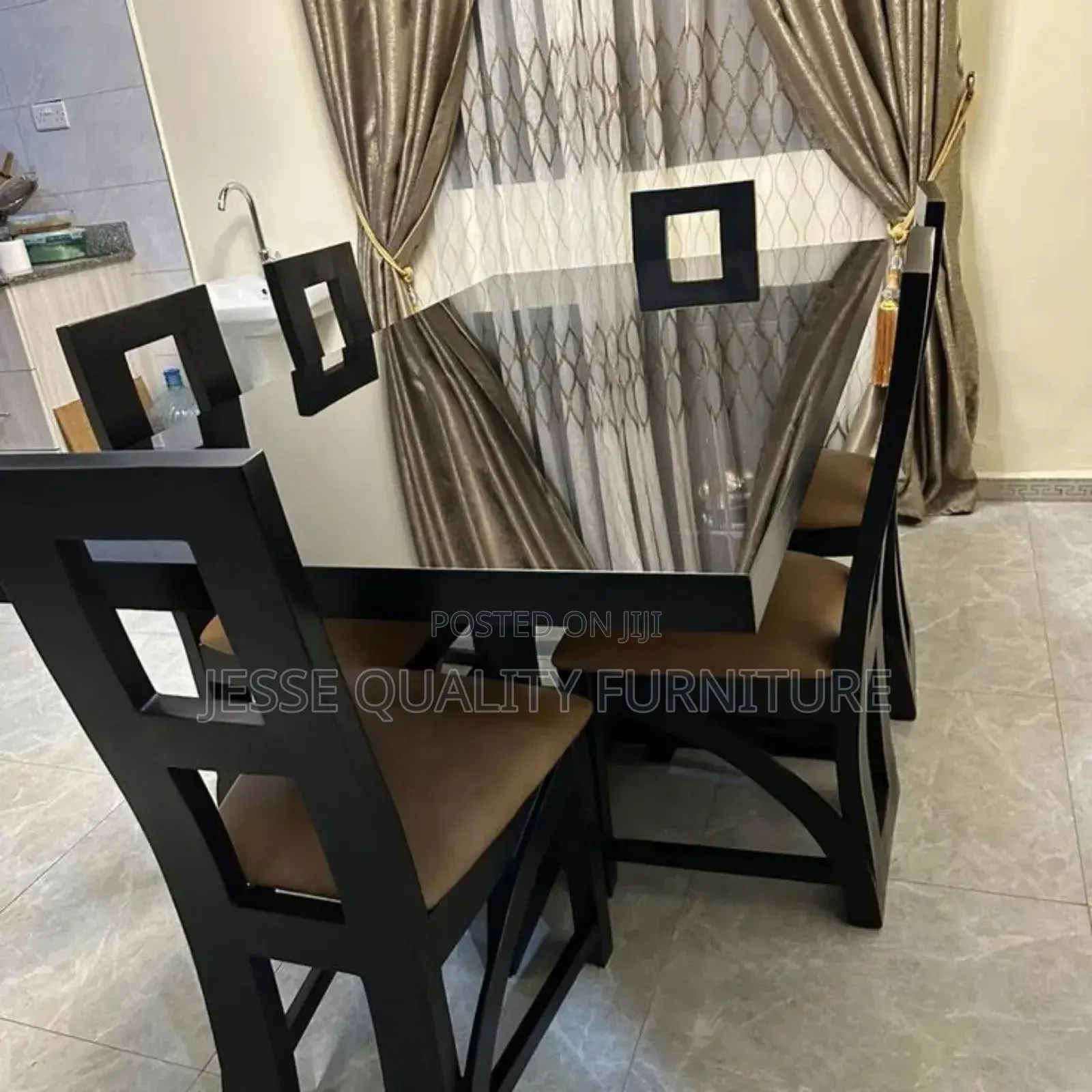 Black Woddden Six Seater Mirrored Dinning