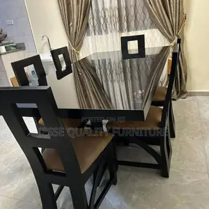 Black Woddden Six Seater Mirrored Dinning